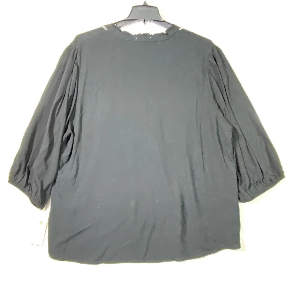 Angels Western Floral Blouse Women's 3X Black White Embroidered 3/4 Sleeve NWT - Picture 8 of 13
